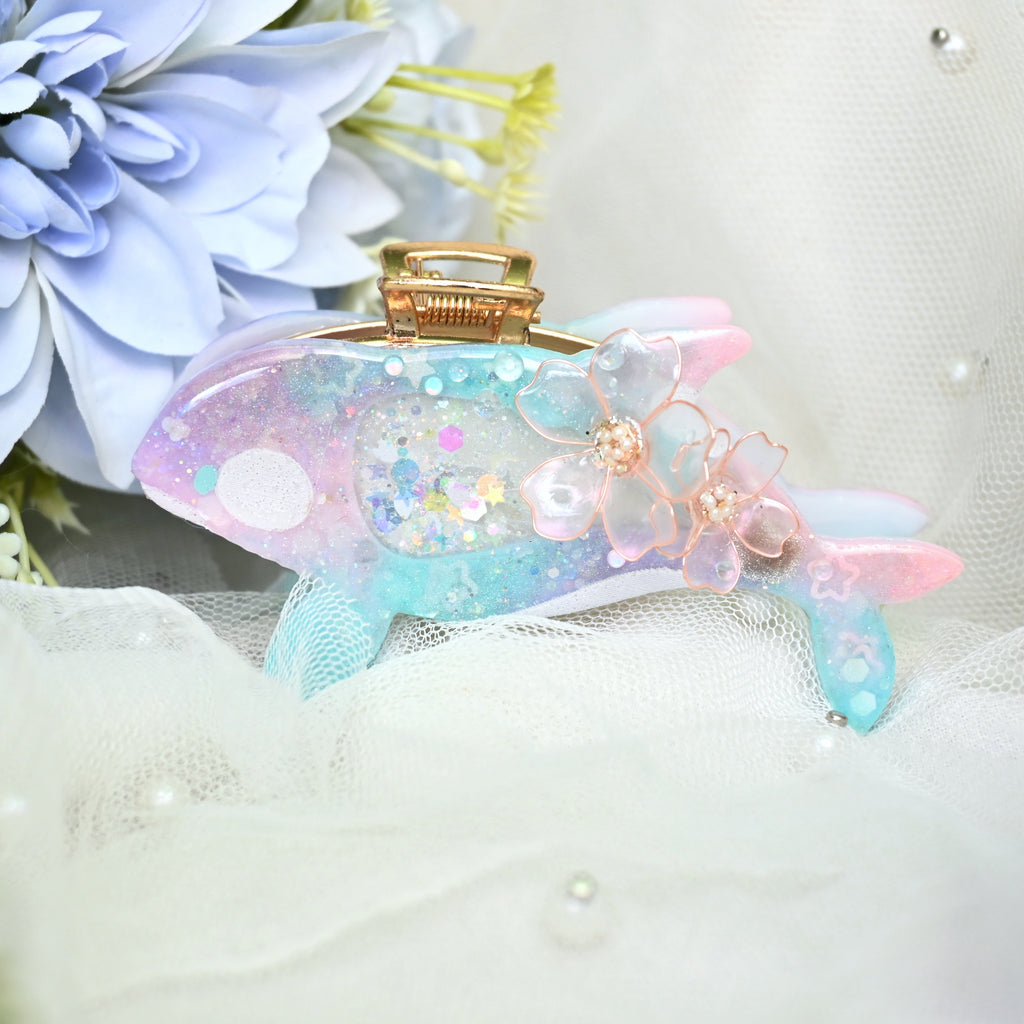 Glass Sakura Orca Hair Huggie (5.5cm claw) - Dancing Heart