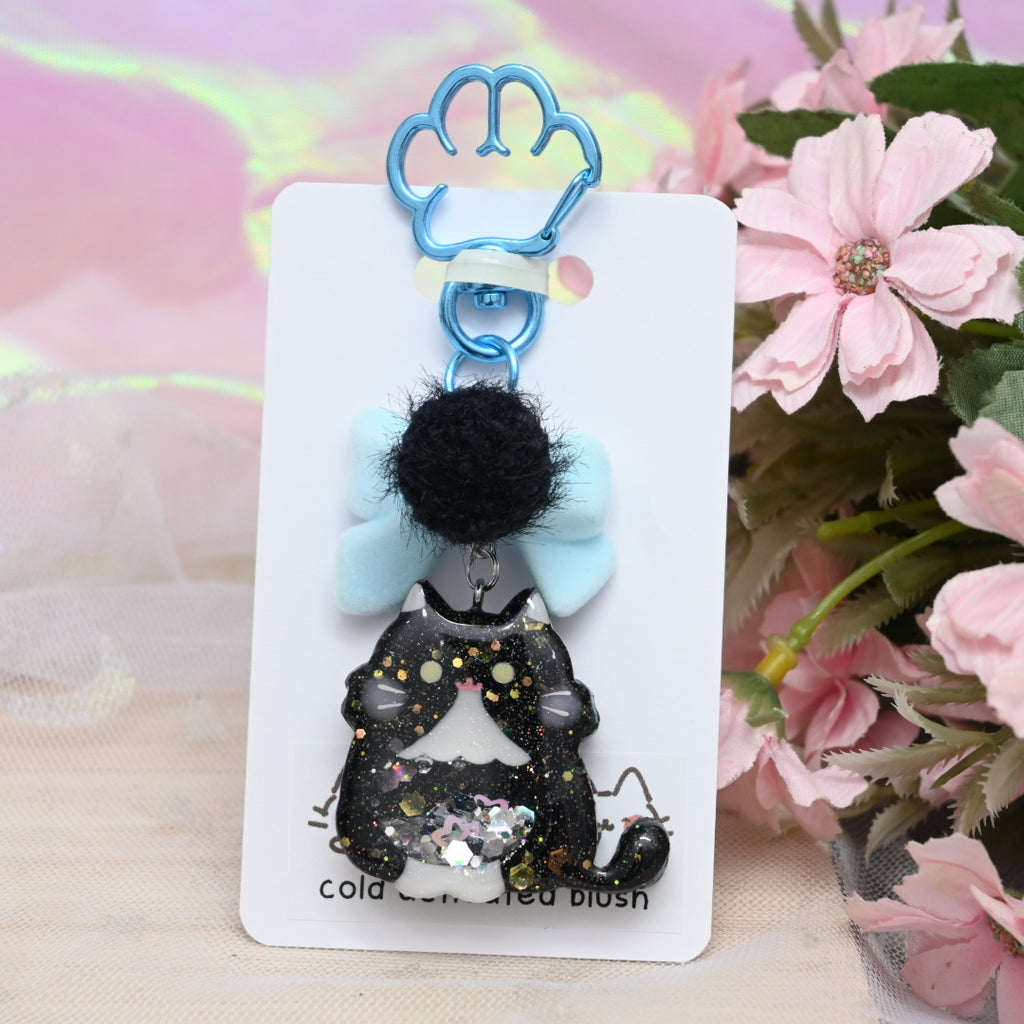 Shy Cat Charm - Fluffy black tux