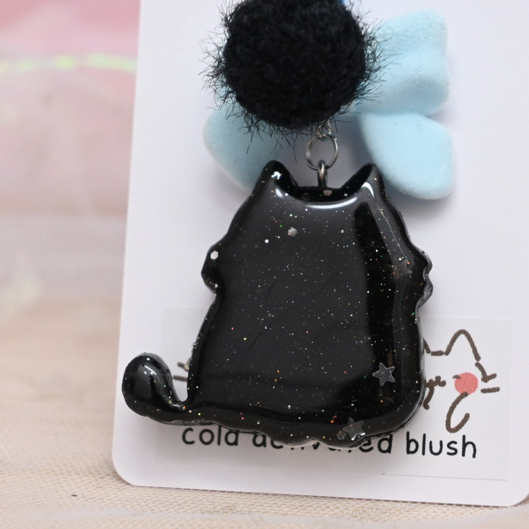 Shy Cat Charm - Fluffy black tux