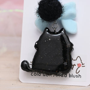 Shy Cat Charm - Fluffy black tux