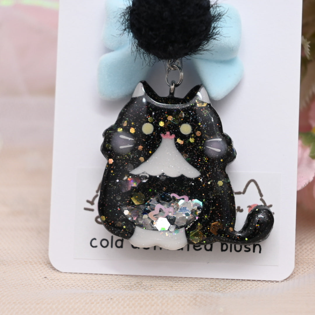 Shy Cat Charm - Fluffy black tux