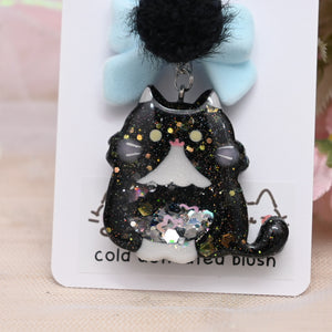 Shy Cat Charm - Fluffy black tux