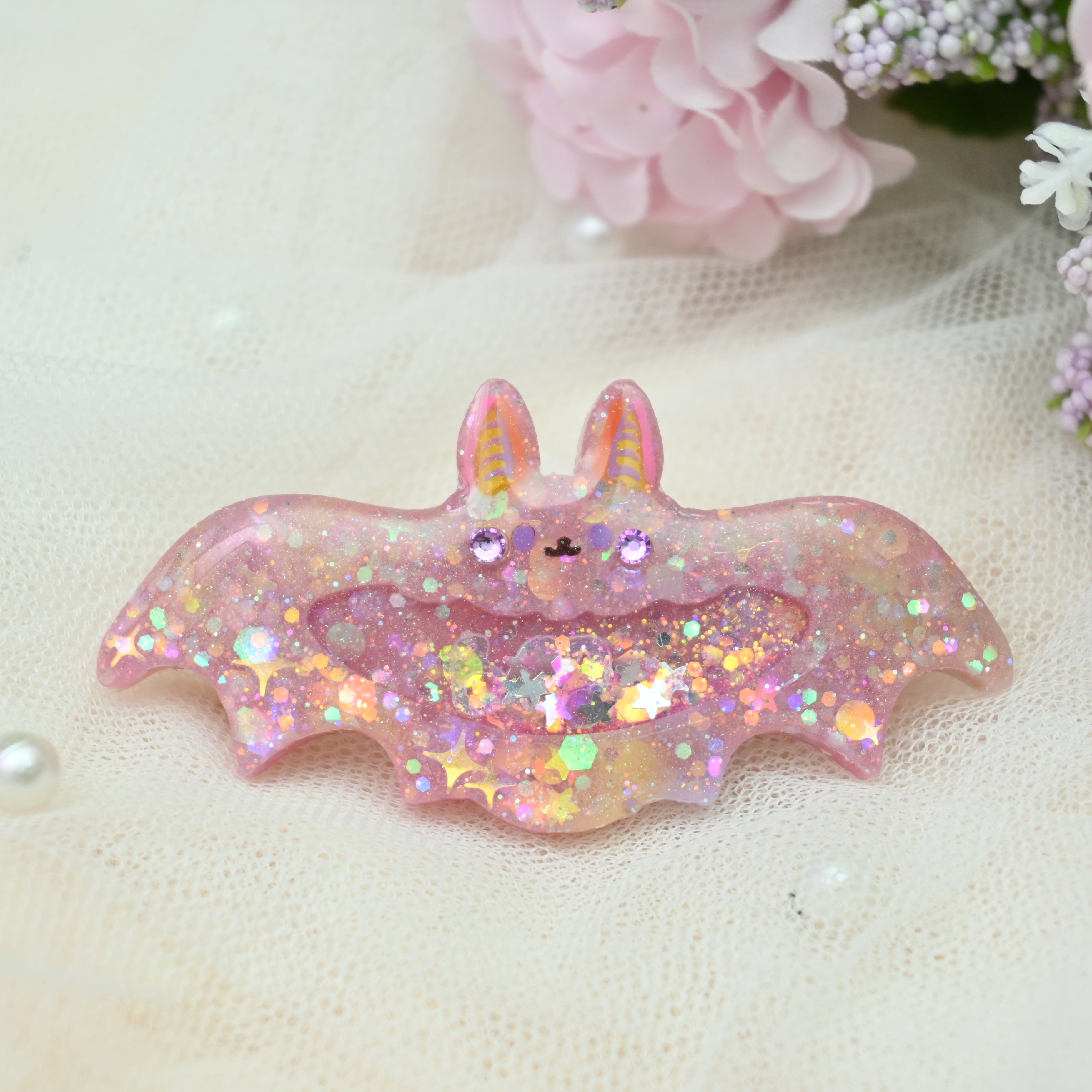 6cm Bat Barrette - Raspberry