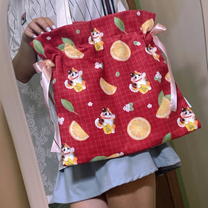 Red Maneki Ribbon Tote Bag (Instock)