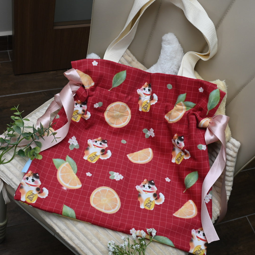 Red Maneki Ribbon Tote Bag (Instock)