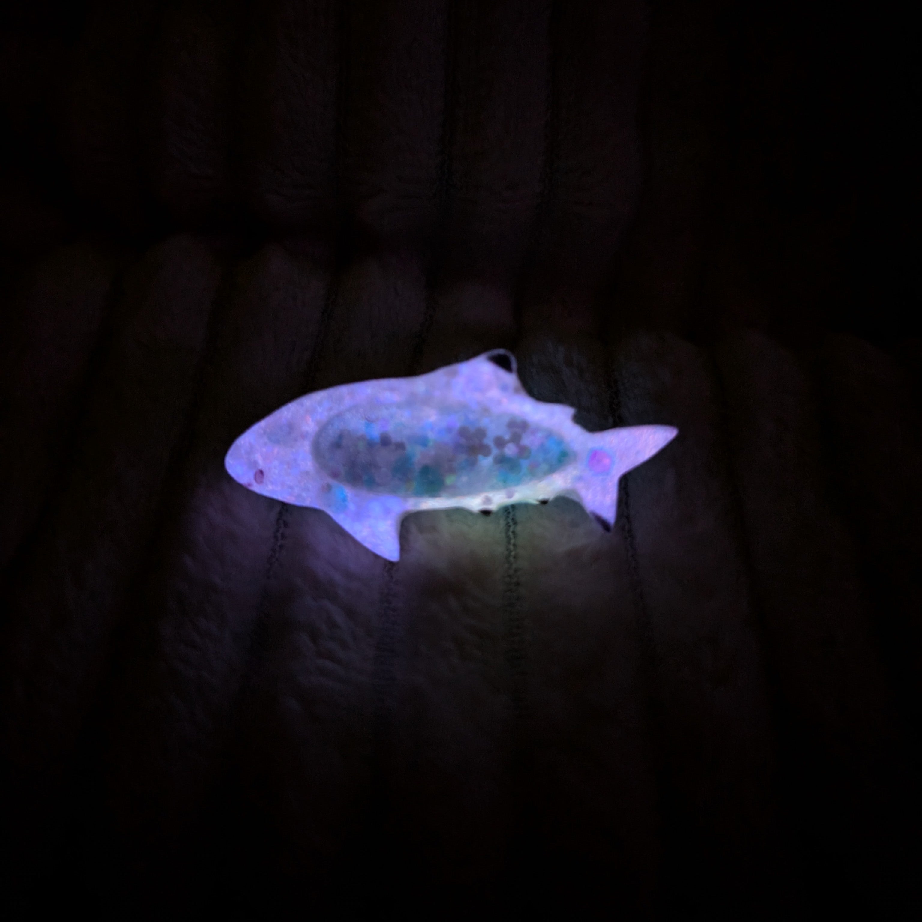 Tiny Shark Brooch (2cm pin) Purple with black tips