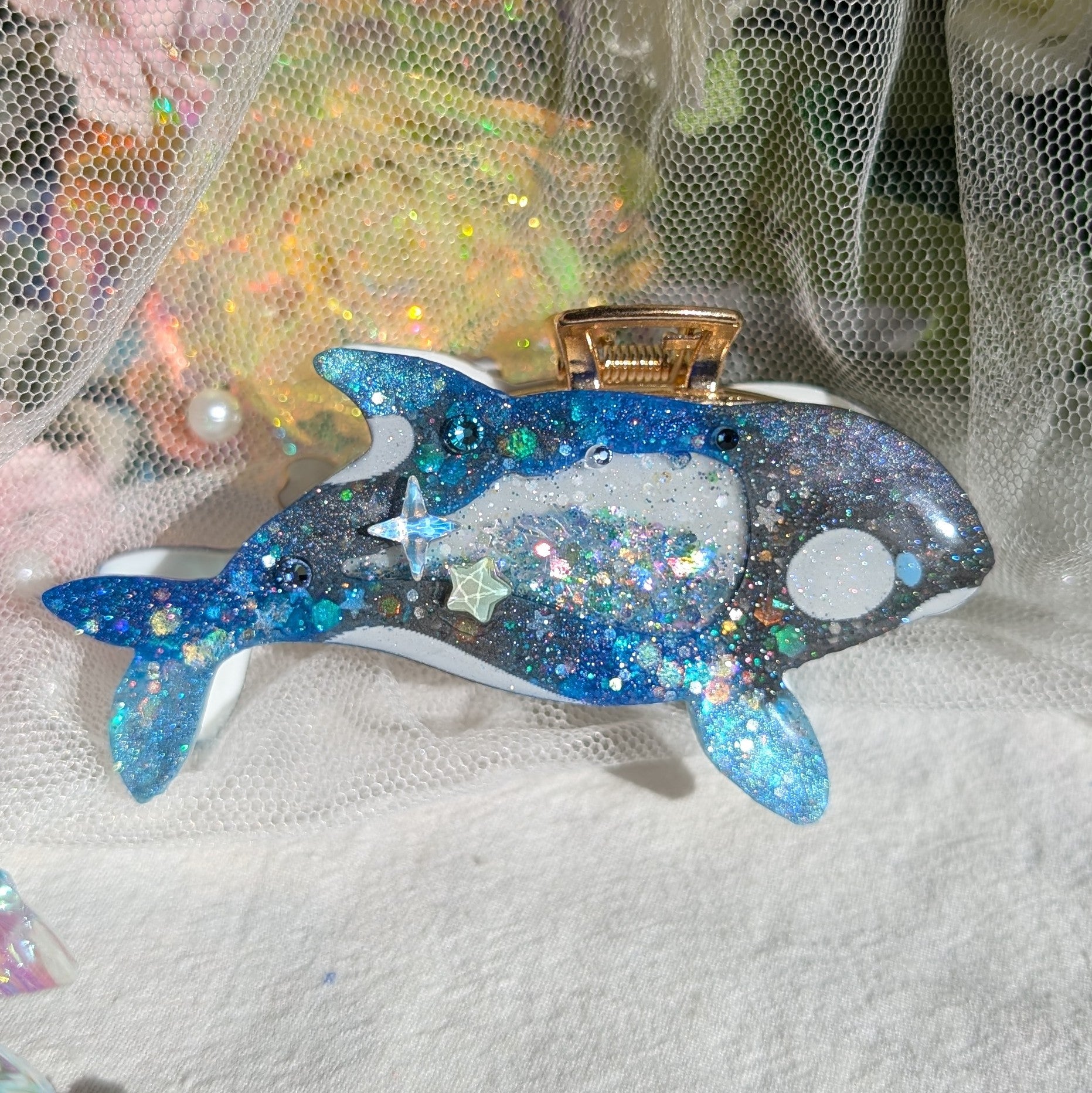 Yozakura Orca Hair Huggie (5.5cm claw) - Cyan tips