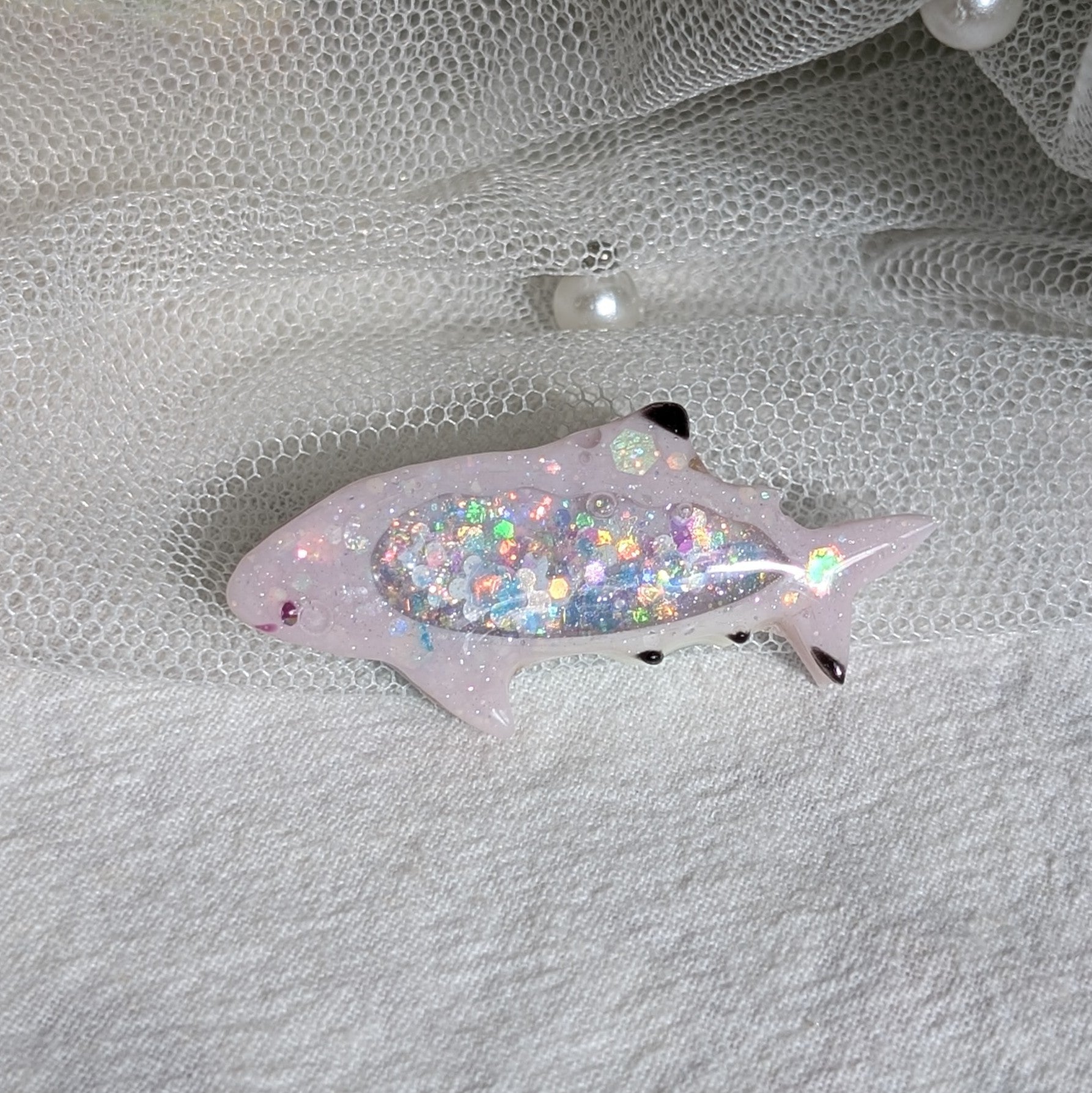 Tiny Shark Brooch (2cm pin) Purple with black tips