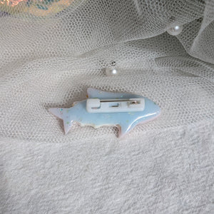 Tiny Shark Brooch (2cm pin) Purple with black tips