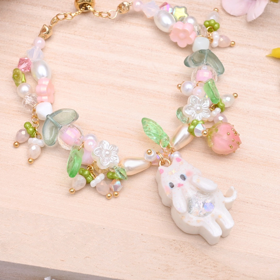 Strawberry Milk White Kitty Bracelet
