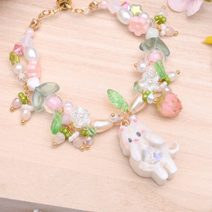 Strawberry Milk White Kitty Bracelet