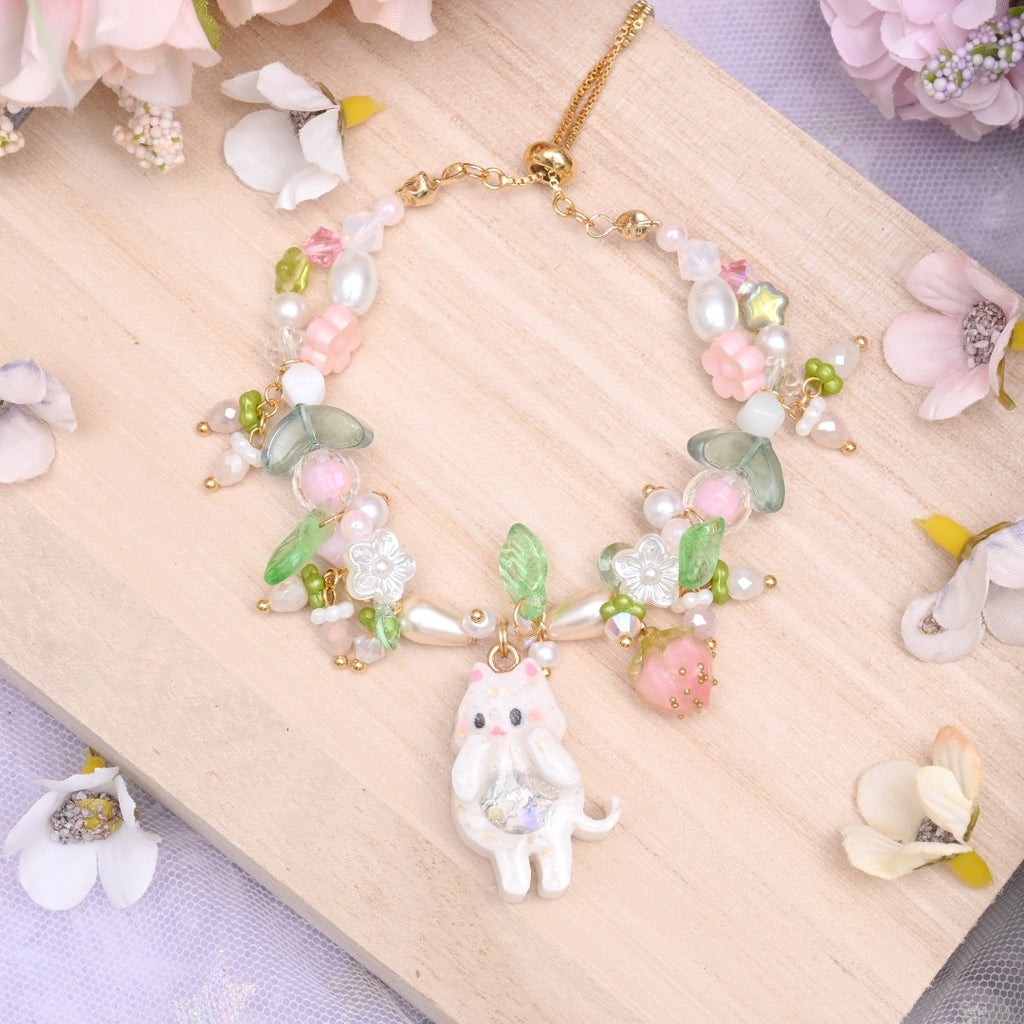 Strawberry Milk White Kitty Bracelet
