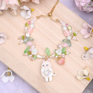 Strawberry Milk White Kitty Bracelet