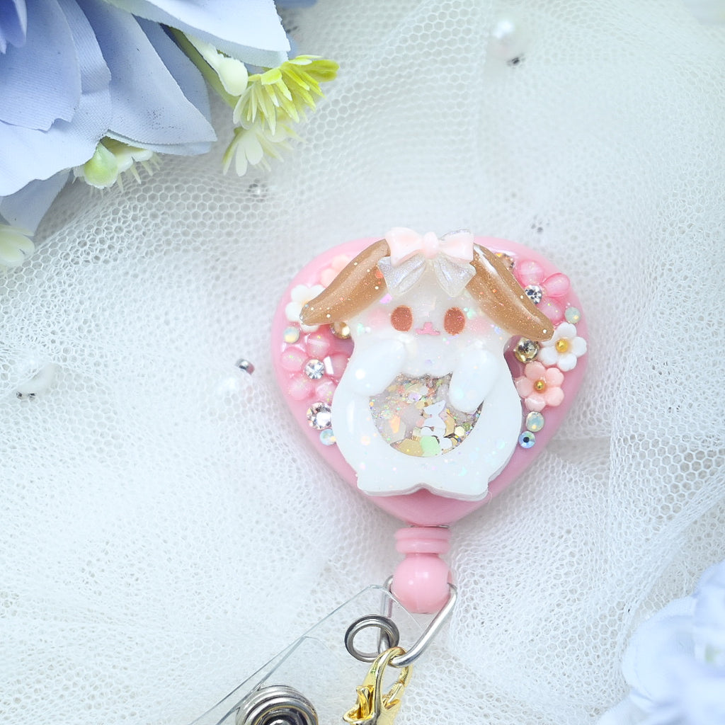 Blossoms Lop Bunny Heart Badge Reel
