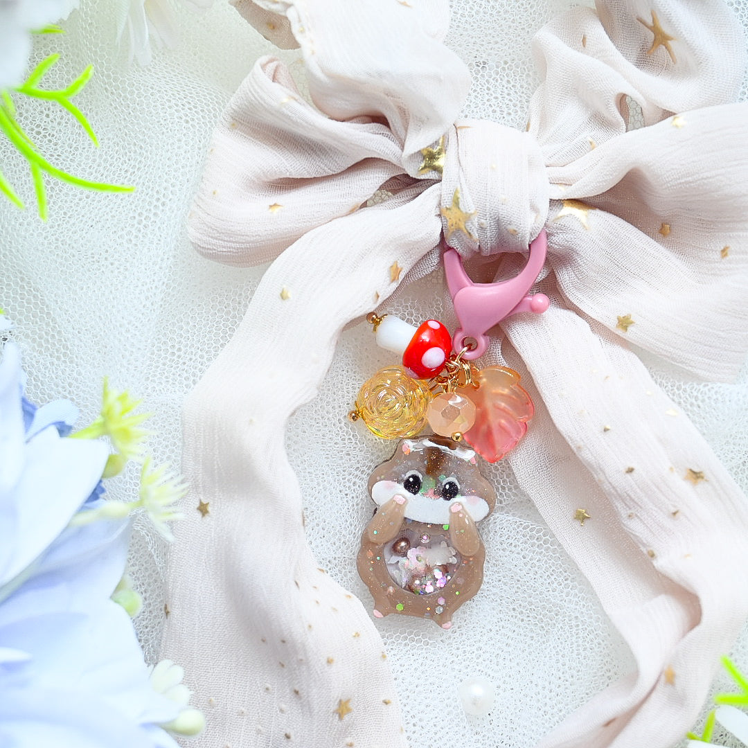 Timber Chipmunk Charm with Ribbon Hairtie