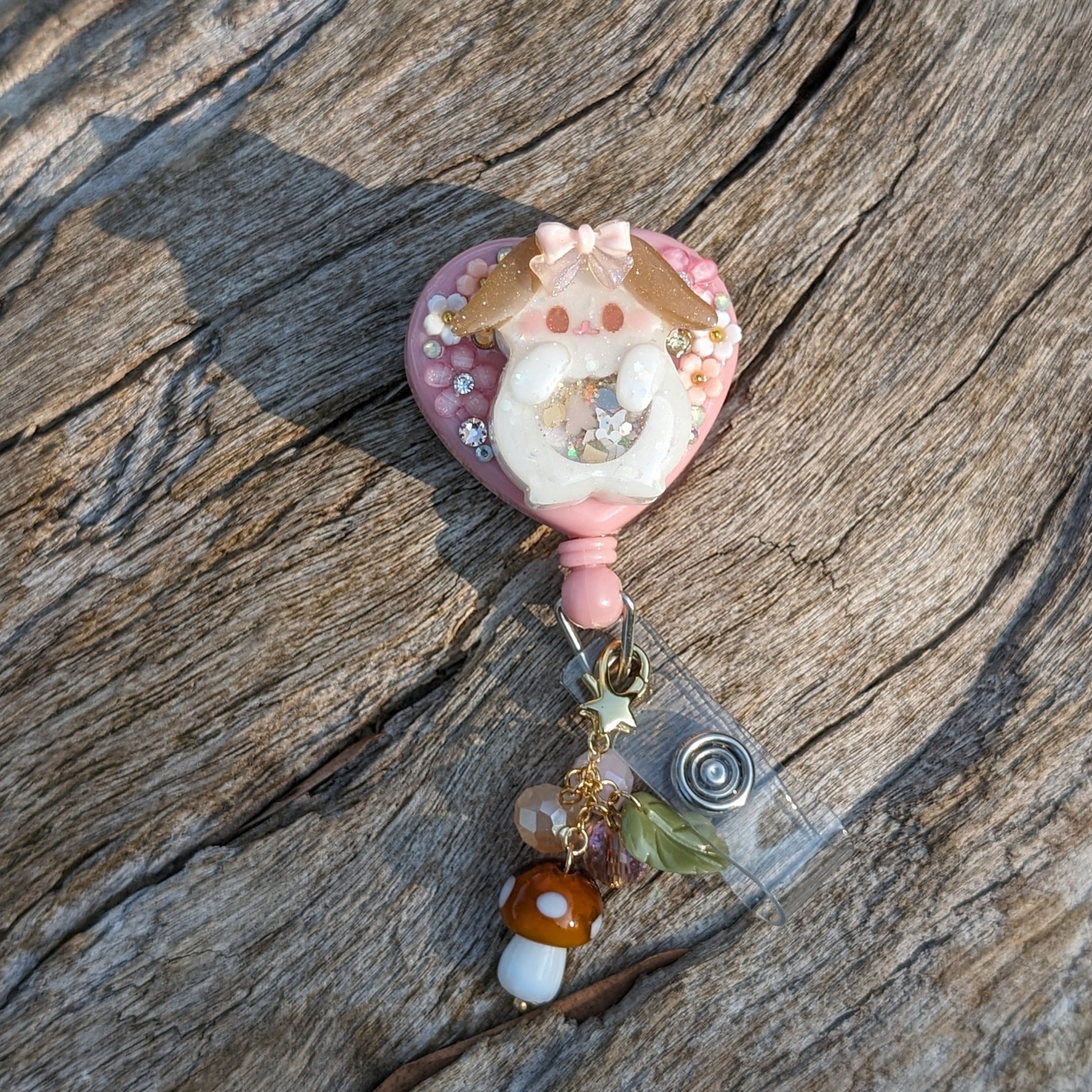 Blossoms Lop Bunny Heart Badge Reel
