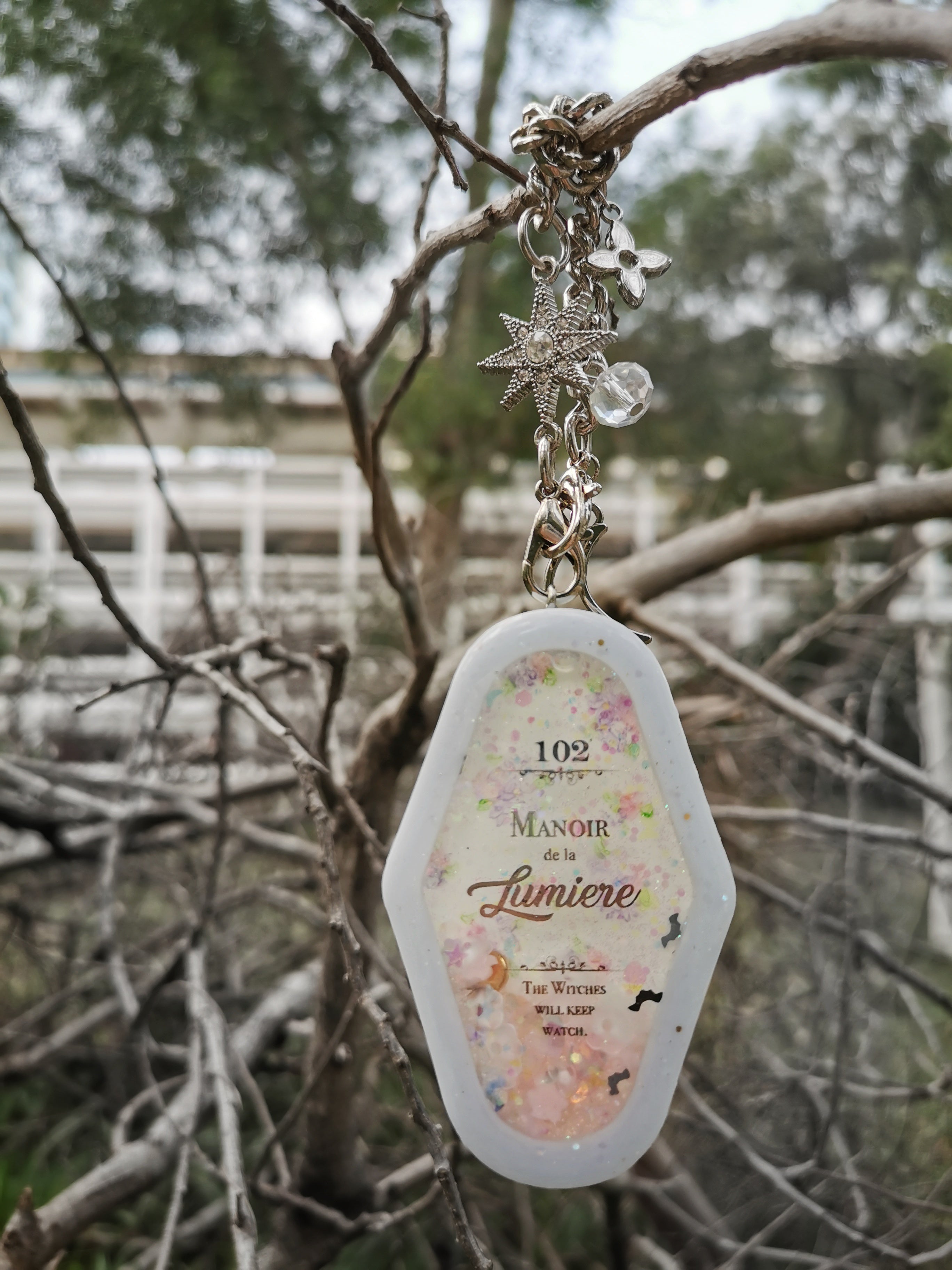 Manoir de la Lumiere Charm (White background, lavender frame)