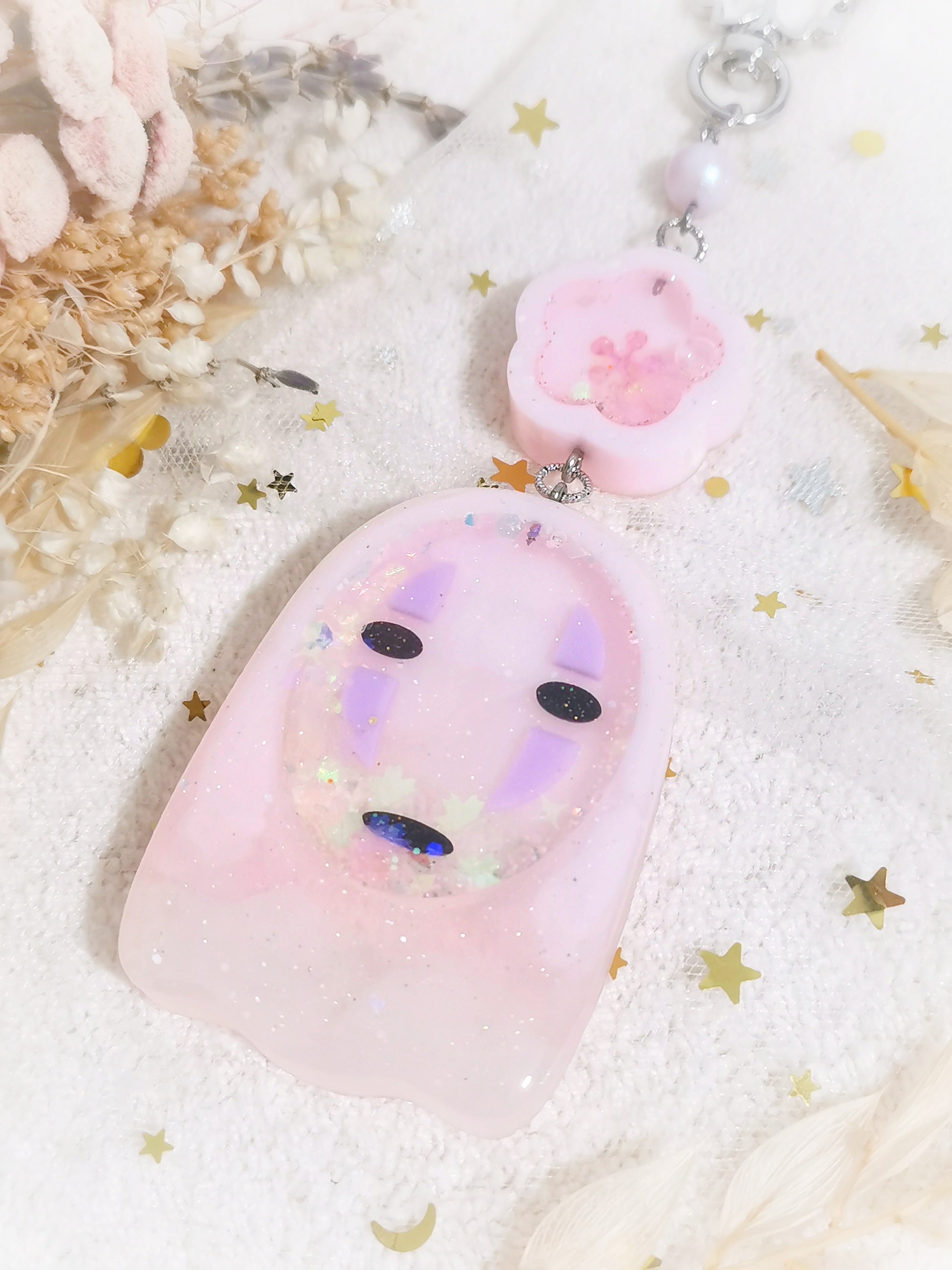 Pink Fading Kaonashi with glowing eyes Charm