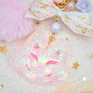 Painted Sakura Kitsune Charm with whiskers