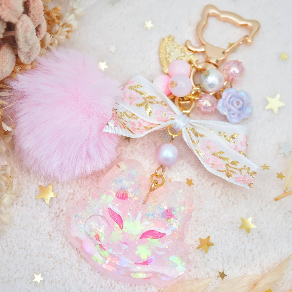 Painted Sakura Kitsune Charm with whiskers