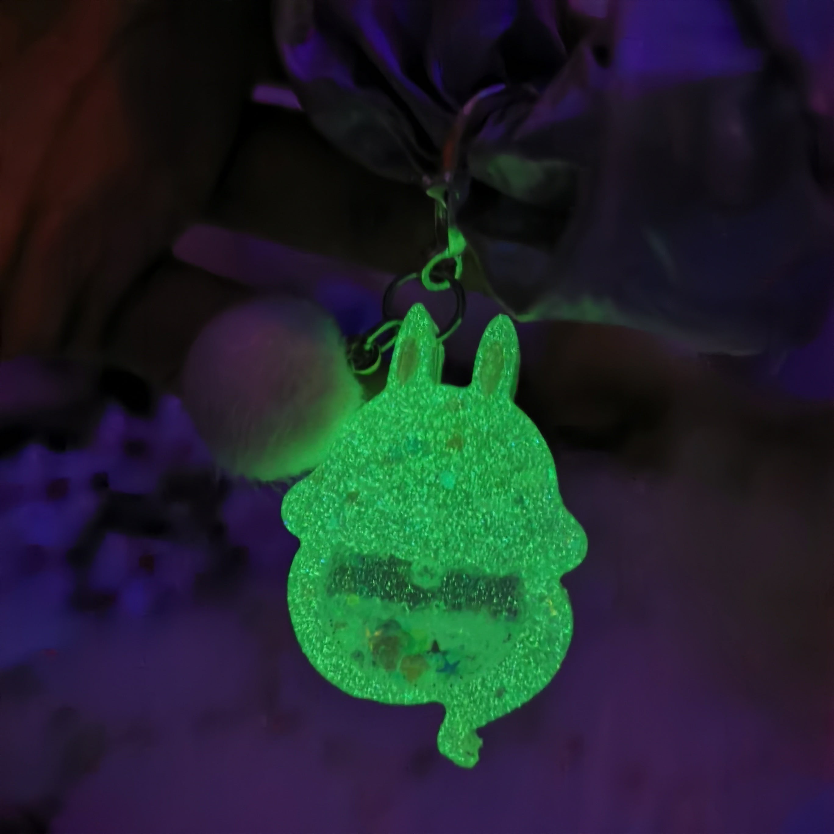 Clear Greenish Ghostie Bun Charm with Holo Scrunchie (Glows)