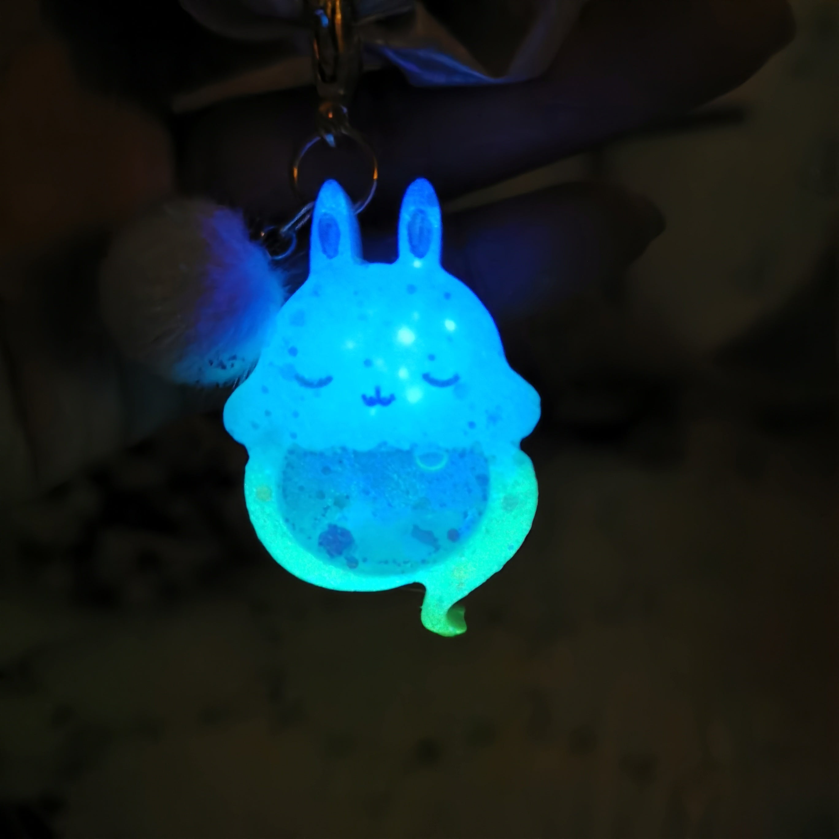 Yellow Ghostie Bun Charm with Navy Starry Scrunchie (Glows)