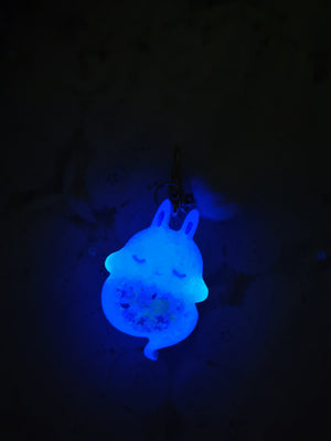 White Ghostie Bun Charm with Lilac Starry Scrunchie (Glows)