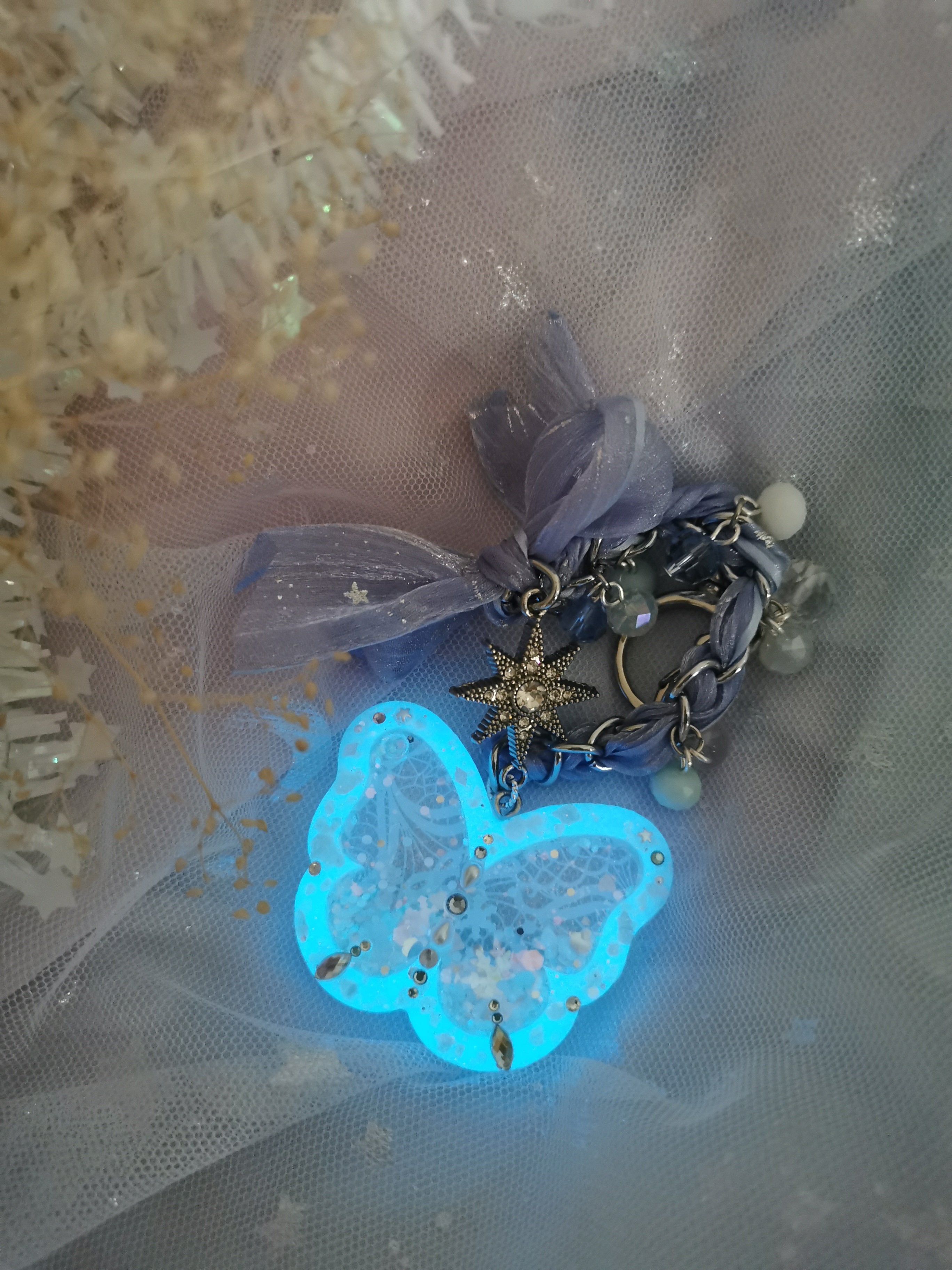 Dream Lace Butterfly with braided chain (Ice Blue)