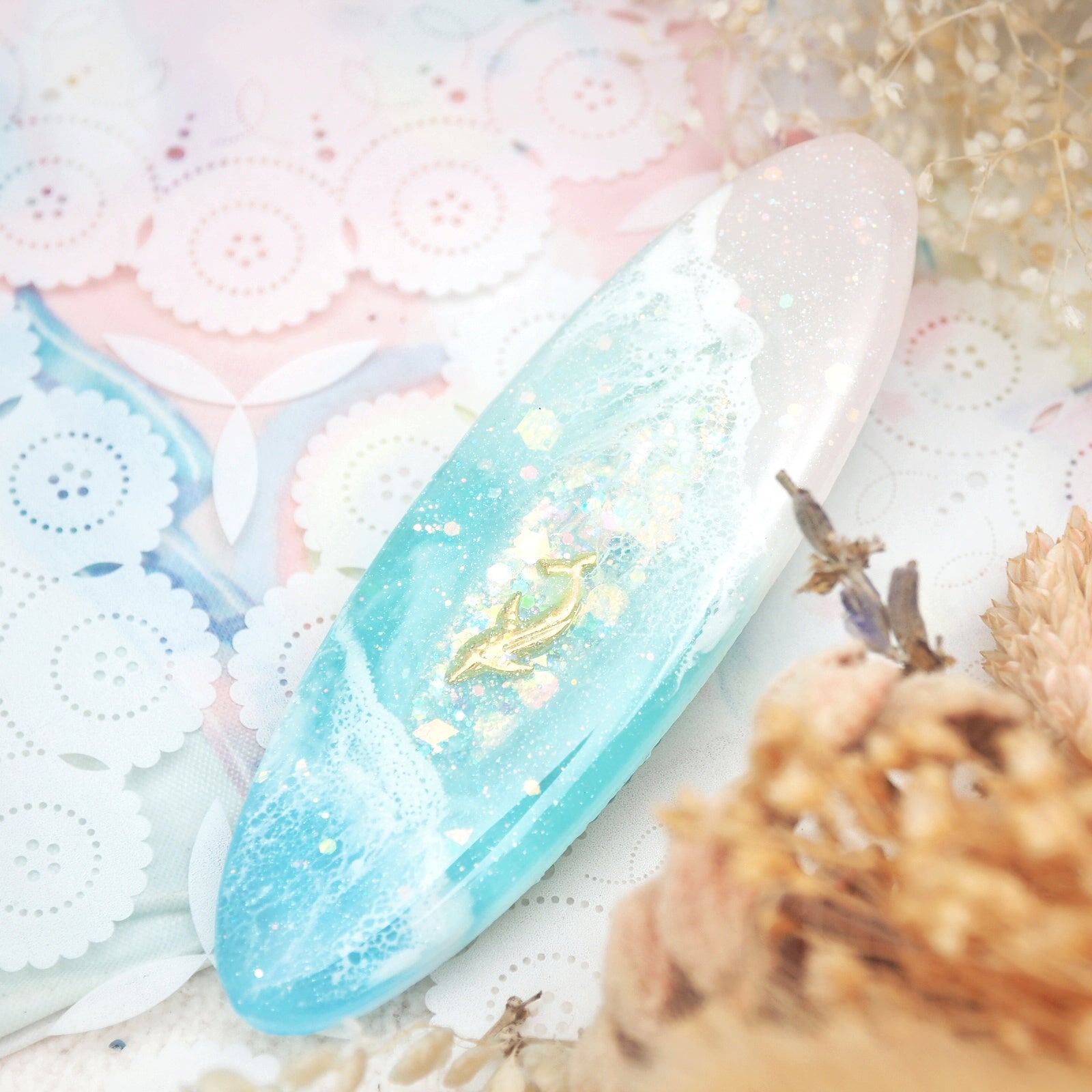 Pink Sand Beaches Shaker Barette (dolphin, oval)