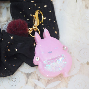Dark Pink Ghostie Bun Charm with Black Starry Scrunchie (Glows)