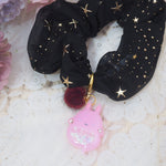 Dark Pink Ghostie Bun Charm with Black Starry Scrunchie (Glows)