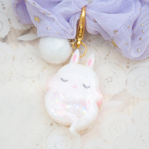 White Ghostie Bun Charm with Lilac Starry Scrunchie (Glows)