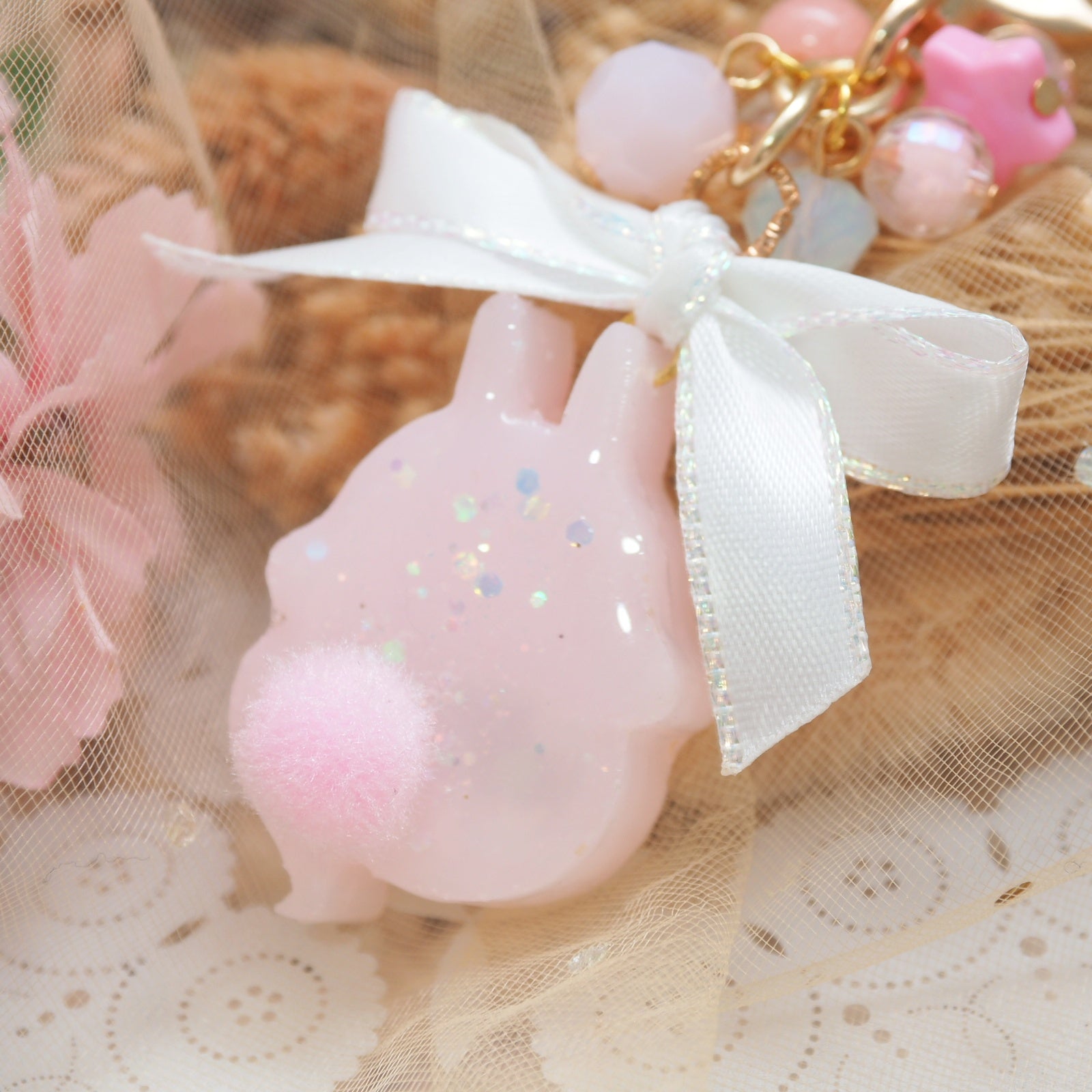 Pink Ghostie Boo Bun Charm (Glows)