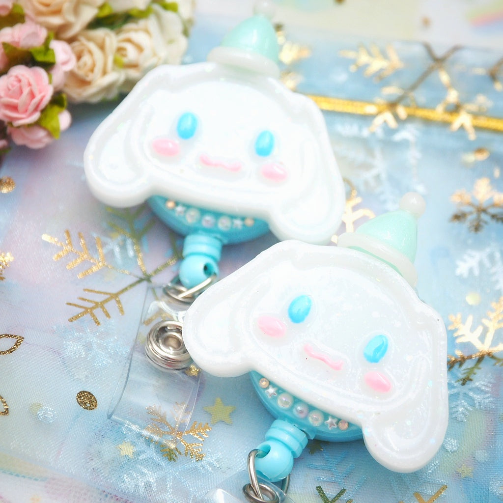 Cinnamoroll Badge Reel with Snow hats (blue)