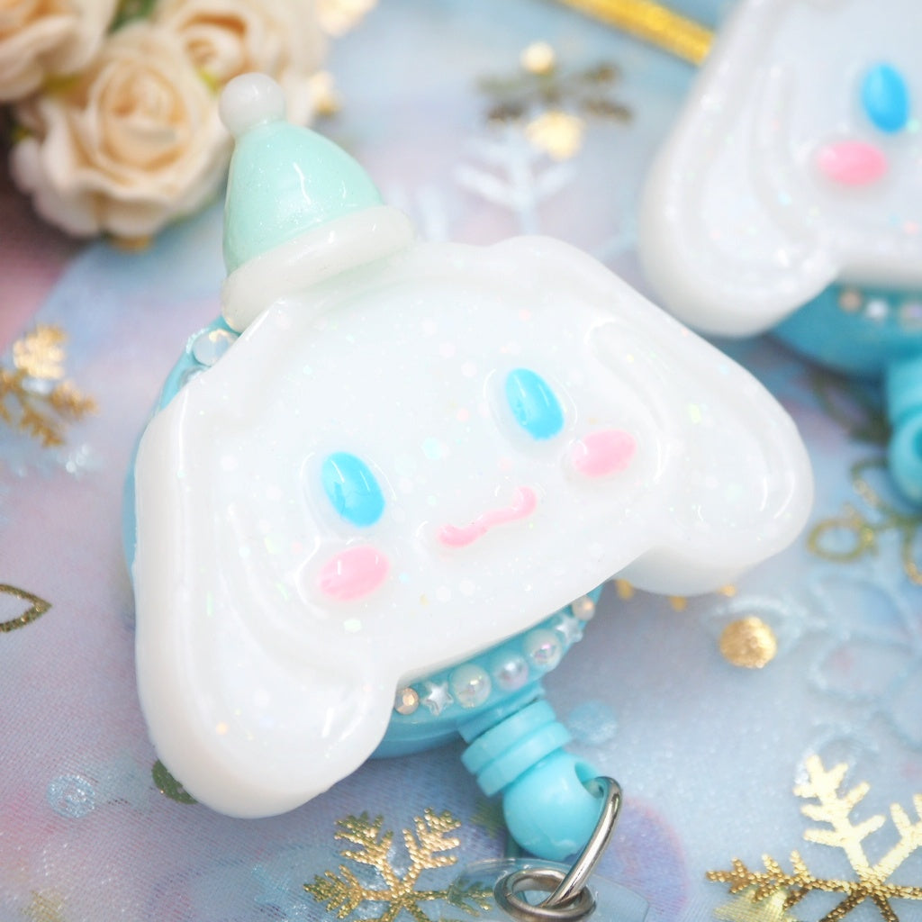 Cinnamoroll Badge Reel with Snow hats (blue)