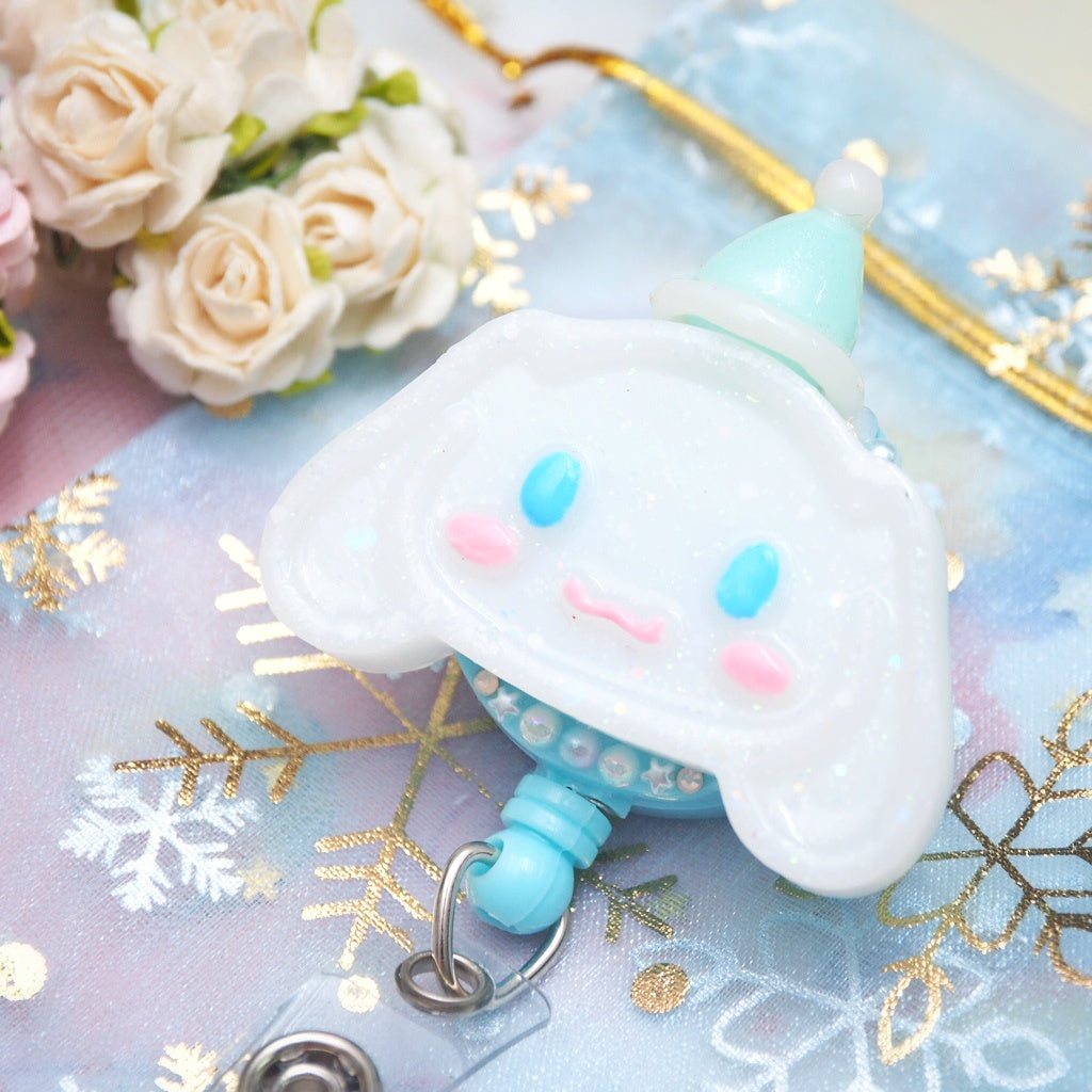 Cinnamoroll Badge Reel with Snow hats (blue)
