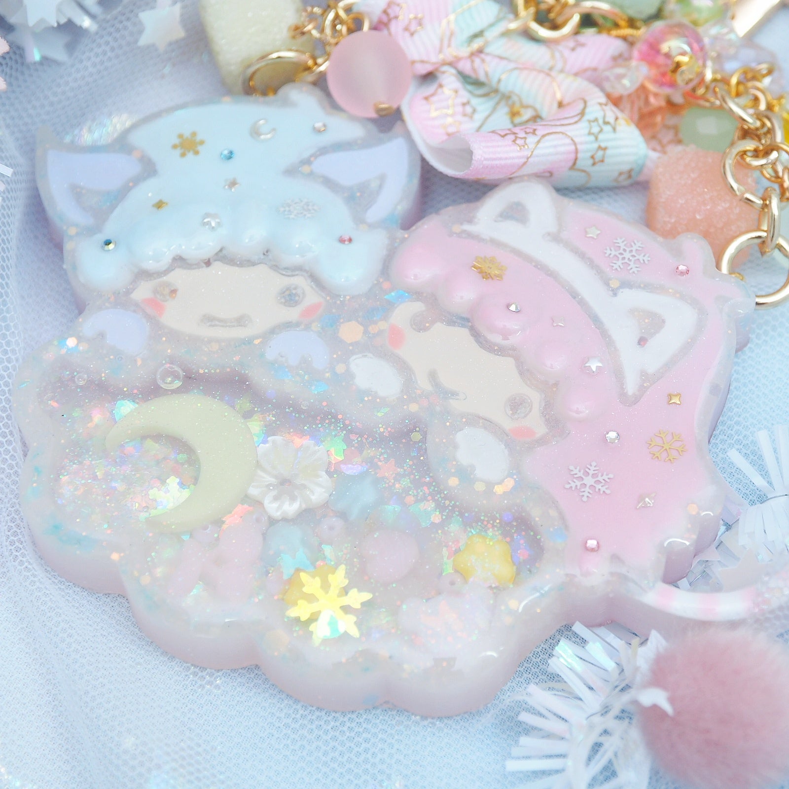 Puffy Twin Cats Chunky Charm