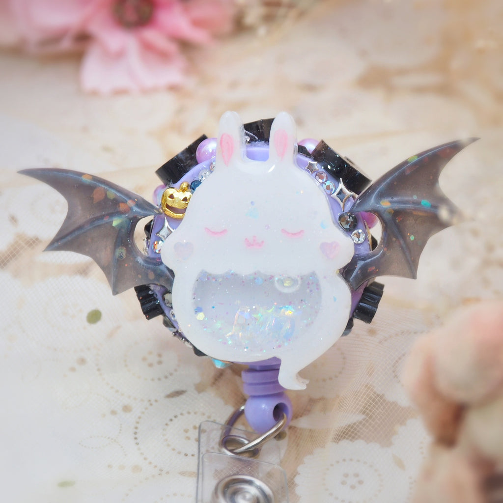 White Boo Bun Badge Reel (glows)