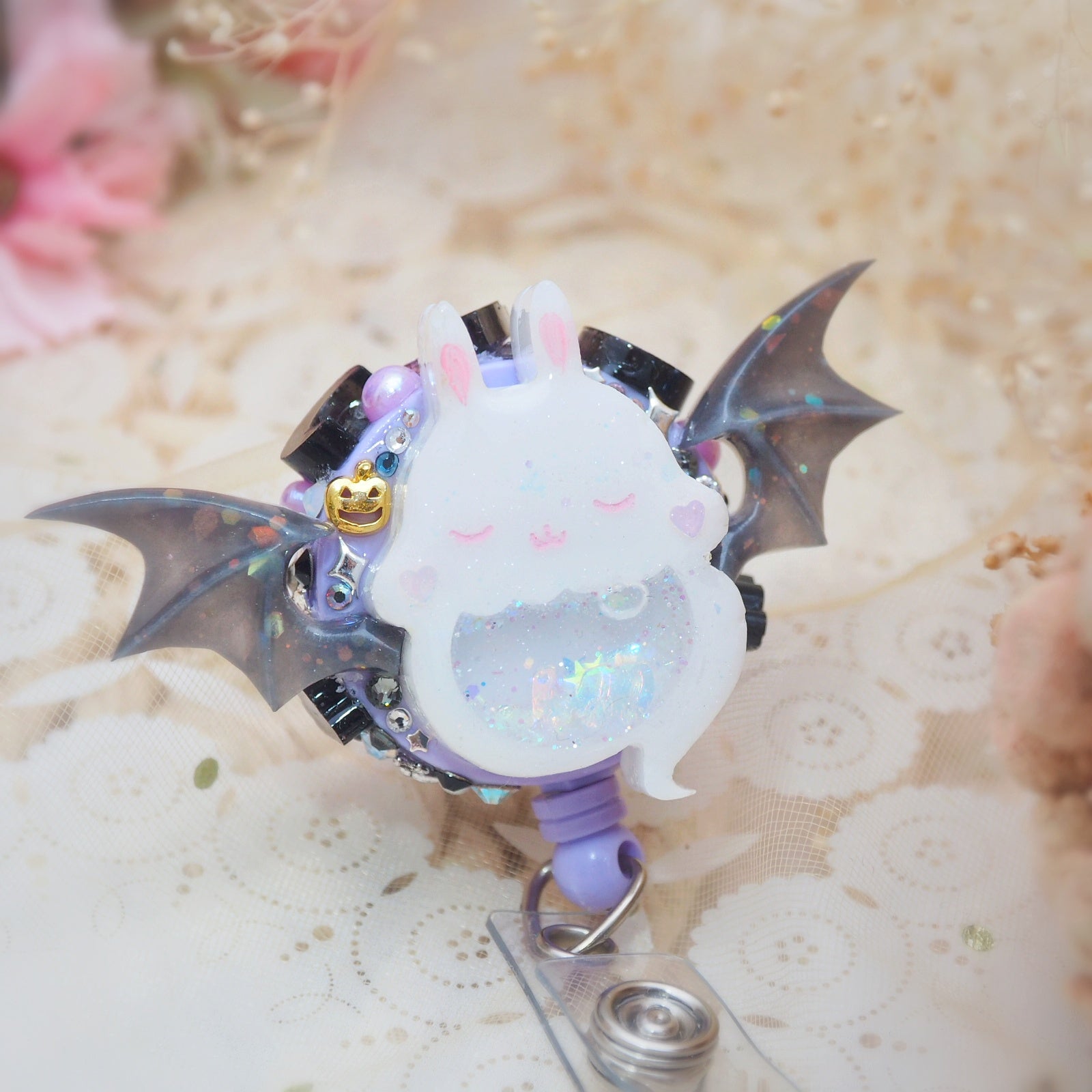 White Boo Bun Badge Reel (glows)
