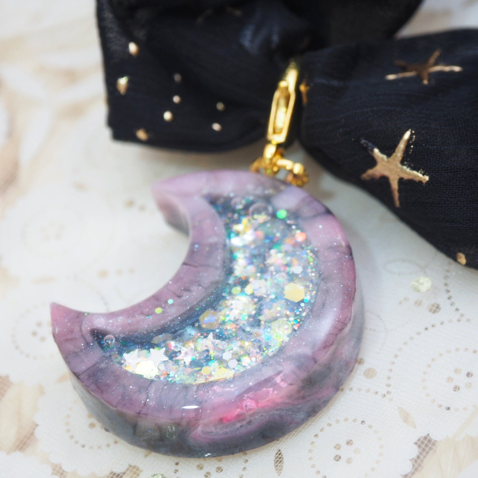 Baby Mars Charm with Black Starry Scrunchie