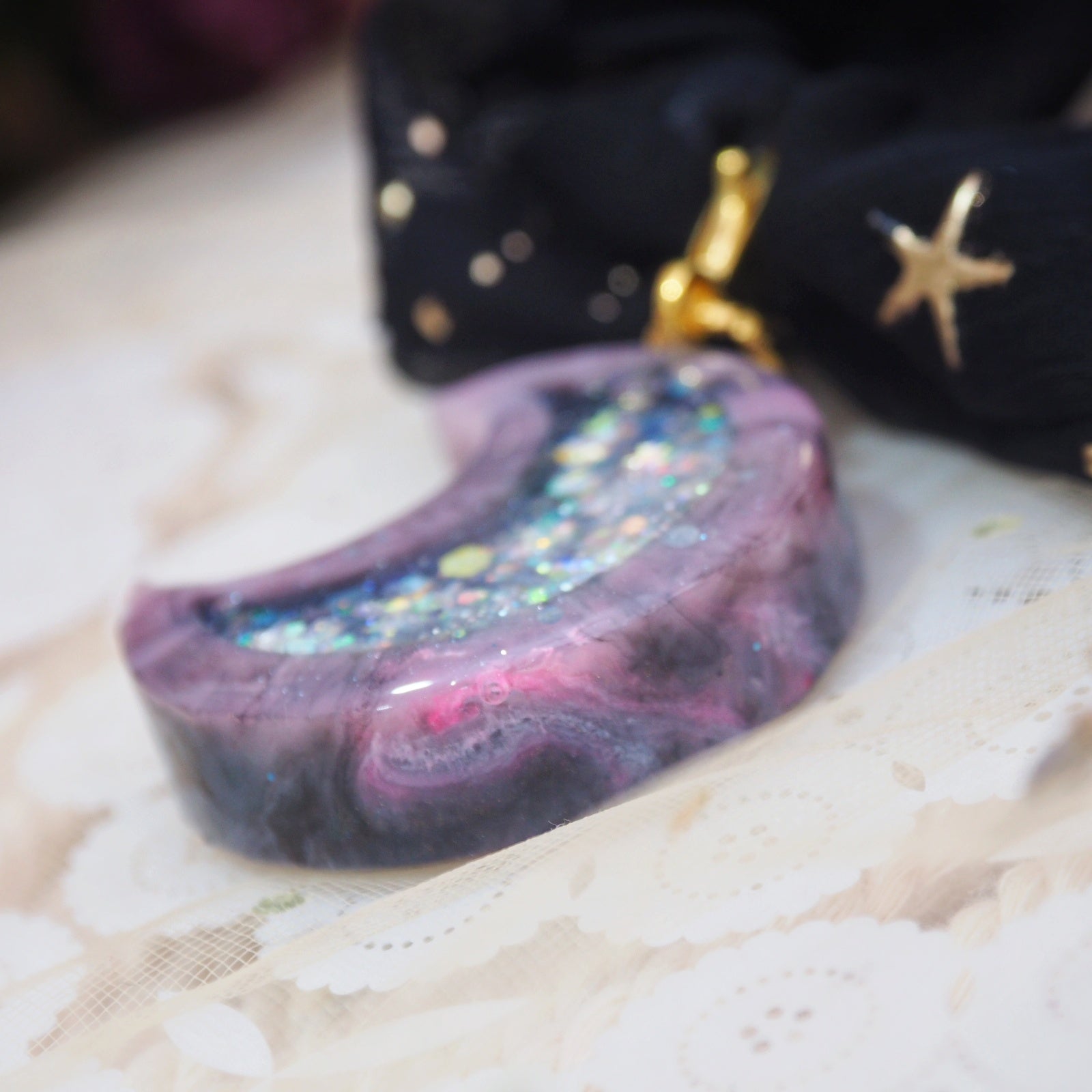 Baby Mars Charm with Black Starry Scrunchie