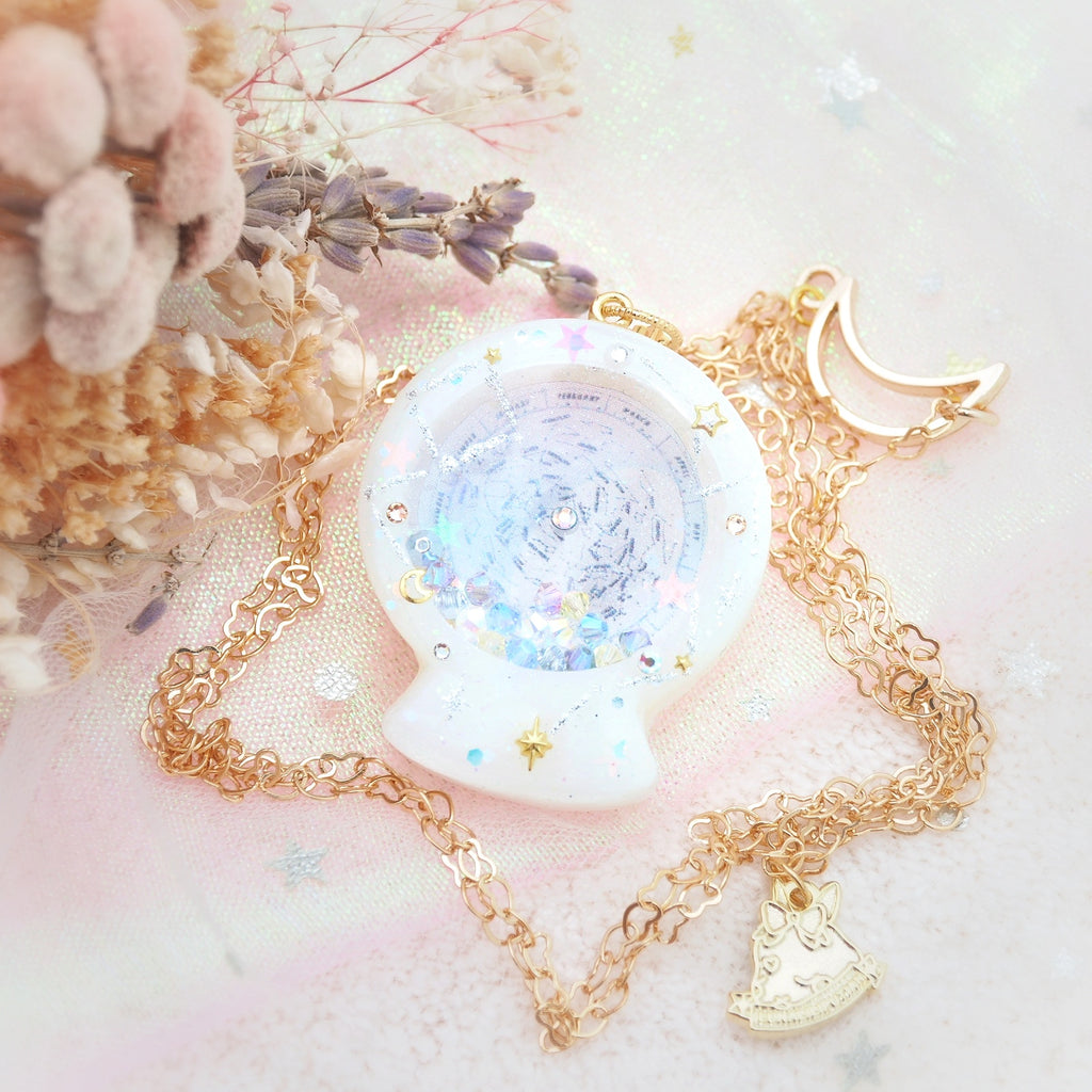 White Planisphere Globe 36" Chain Necklace (Glows)