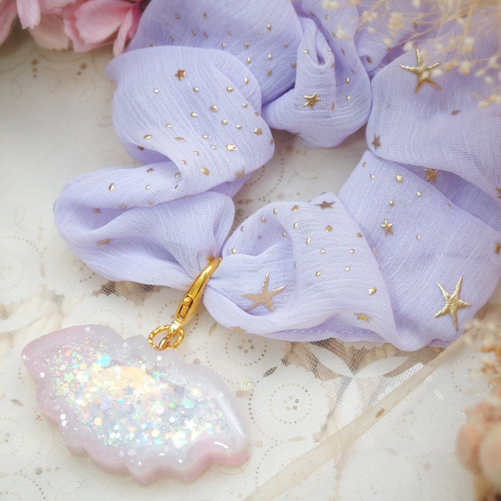 Marble Bat Charm with Lilac Starry Scrunchie (Glows)
