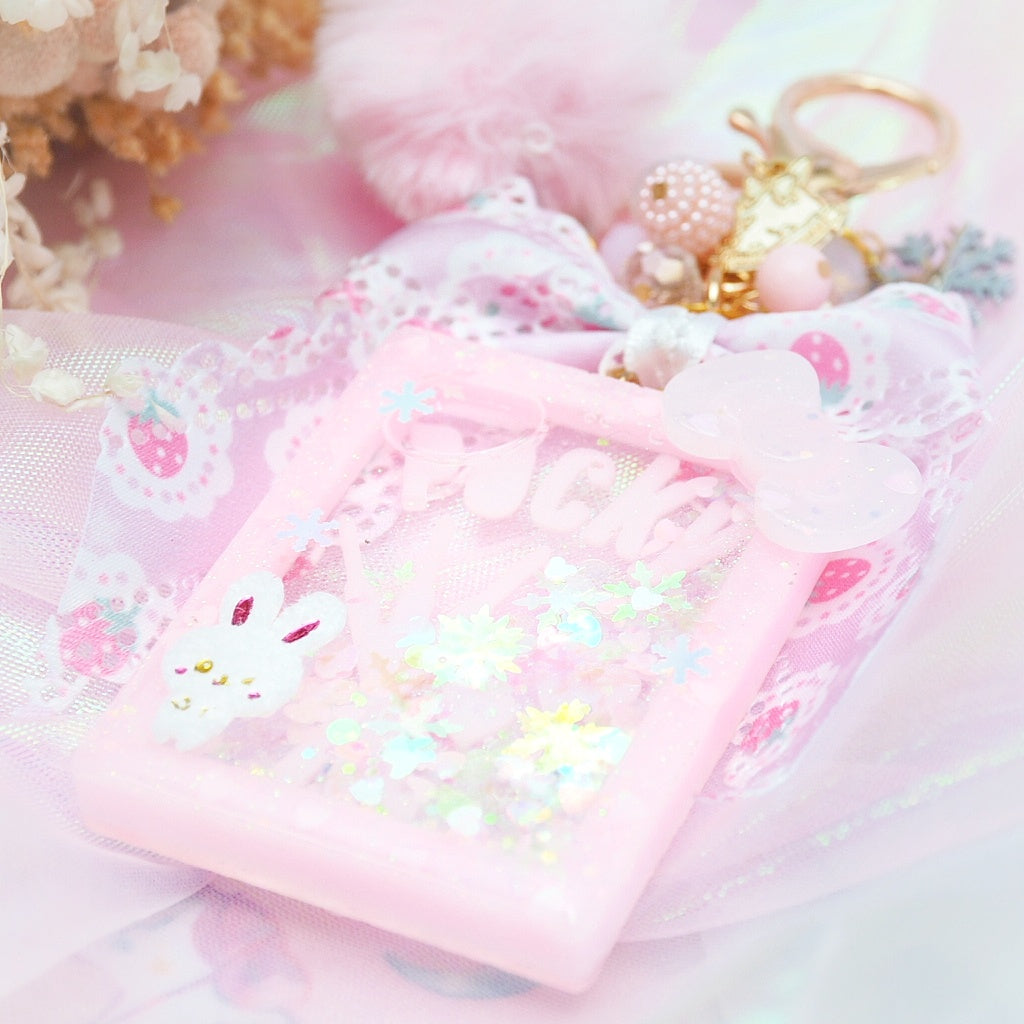 Clear Pink Snowbunny Pocky Shaker Charm