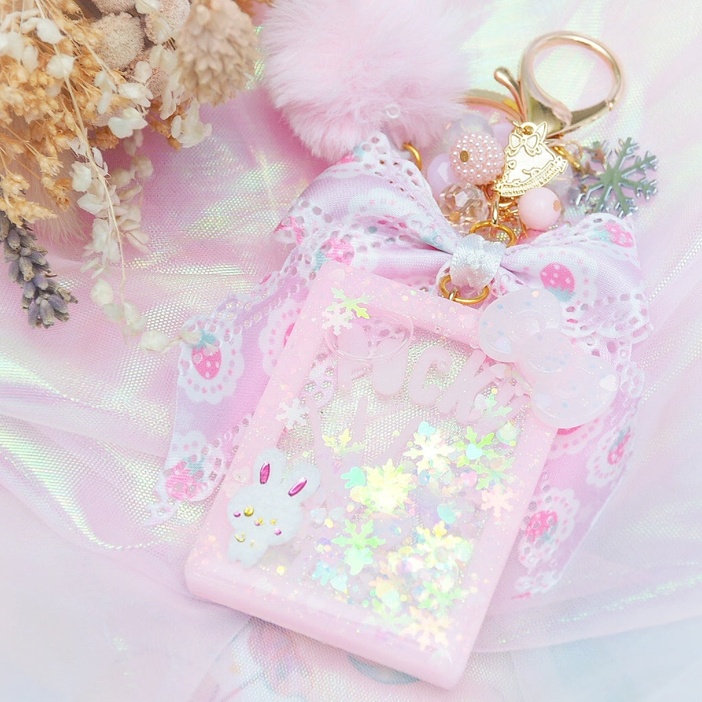 Clear Pink Snowbunny Pocky Shaker Charm