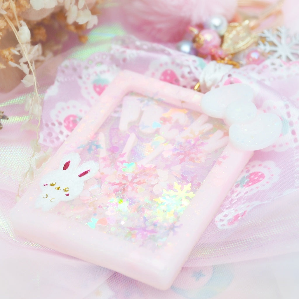 Iridescent Pink Snowbunny Pocky Shaker Charm