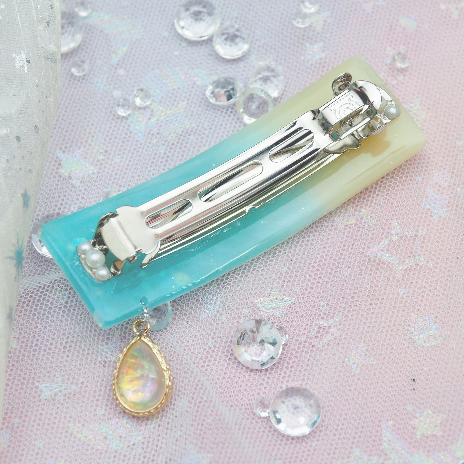 Lagoon with Silver Yacht Barrette (Clasp)