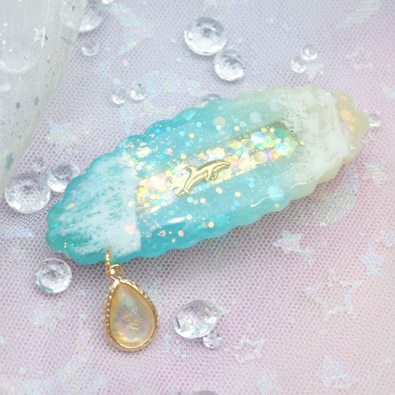 Lagoon with Gold Dolphin Barrette (Clasp)