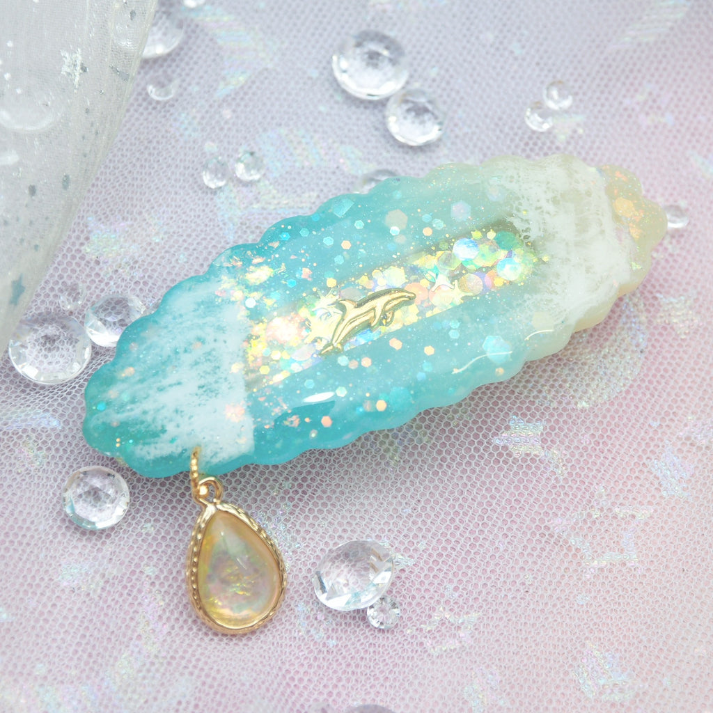 Lagoon with Gold Dolphin Barrette (Clasp)