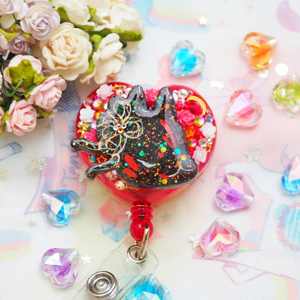 ルナ森 Glitter Kitsubun Badge Reel - slight mood ring effect